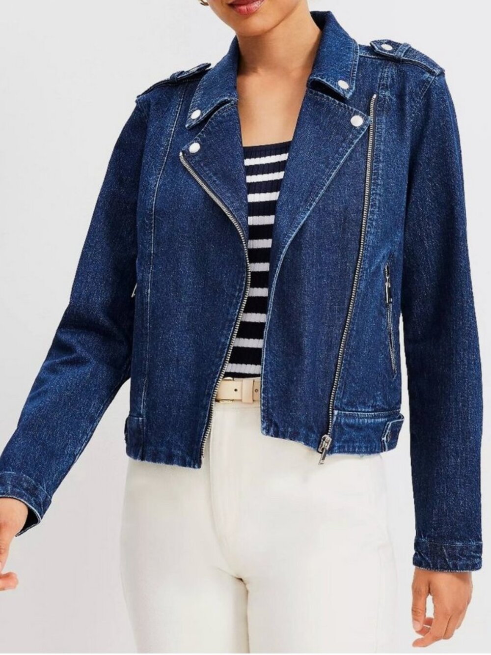 LOFT Blue Denim Moto Jacket